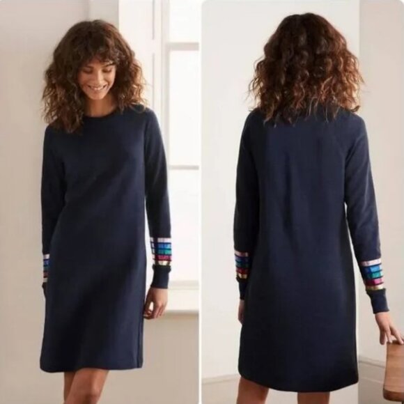Boden Navy Mabel Sweatshirt Long Sleeve Crew Neck Knee Length Cotton Dress 8 NWT - Picture 1 of 7